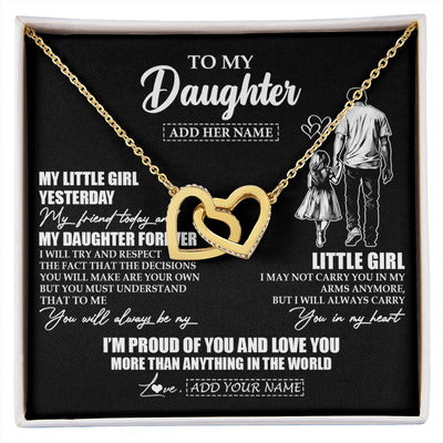 Interlocking Hearts Necklace 18K Yellow Gold Finish | 1 | Personalized To My Daughter Necklace From Dad Father My Girl My Friend Proud And Love Daughter Birthday Graduation Christmas Custom Gift Box Message Card | https://siriusteestore.