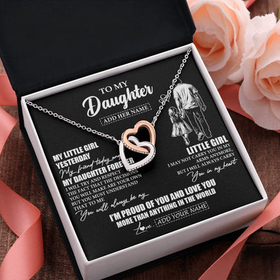 Interlocking Hearts Necklace Stainless Steel & Rose Gold Finish | 2 | Personalized To My Daughter Necklace From Dad Father My Girl My Friend Proud And Love Daughter Birthday Graduation Christmas Custom Gift Box Message Card | https://siriusteestore.