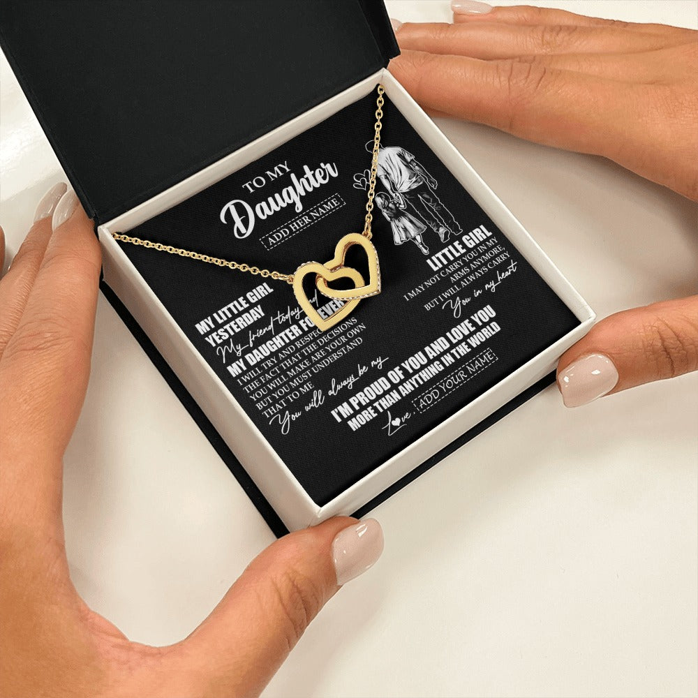 Interlocking Hearts Necklace 18K Yellow Gold Finish | 2 | Personalized To My Daughter Necklace From Dad Father My Girl My Friend Proud And Love Daughter Birthday Graduation Christmas Custom Gift Box Message Card | https://siriusteestore.