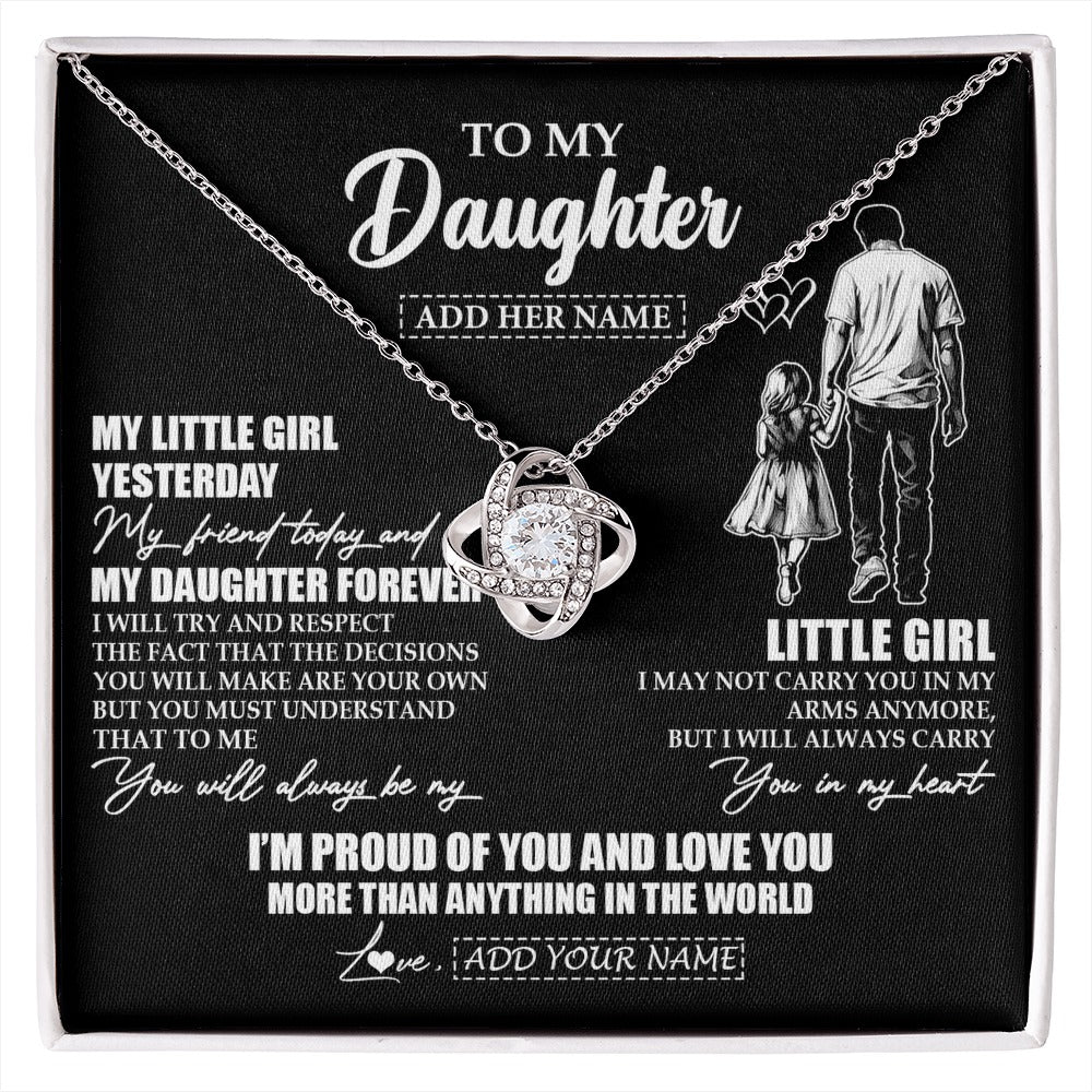 Love Knot Necklace 14K White Gold Finish | 1 | Personalized To My Daughter Necklace From Dad Father My Girl My Friend Proud And Love Daughter Birthday Graduation Christmas Custom Gift Box Message Card | https://siriusteestore.