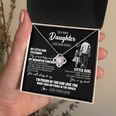 Love Knot Necklace 14K White Gold Finish | 2 | Personalized To My Daughter Necklace From Dad Father My Girl My Friend Proud And Love Daughter Birthday Graduation Christmas Custom Gift Box Message Card | https://siriusteestore.