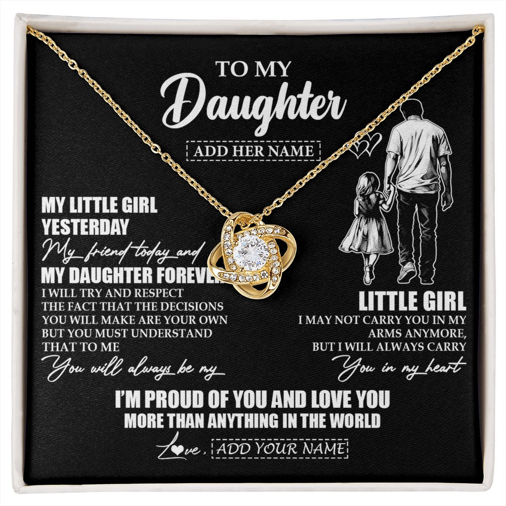 Love Knot Necklace 18K Yellow Gold Finish | 1 | Personalized To My Daughter Necklace From Dad Father My Girl My Friend Proud And Love Daughter Birthday Graduation Christmas Custom Gift Box Message Card | https://siriusteestore.