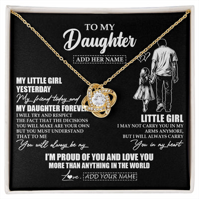 Love Knot Necklace 18K Yellow Gold Finish | 1 | Personalized To My Daughter Necklace From Dad Father My Girl My Friend Proud And Love Daughter Birthday Graduation Christmas Custom Gift Box Message Card | https://siriusteestore.