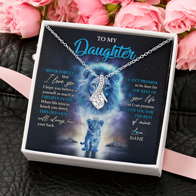 Alluring Beauty Necklace 14K White Gold Finish | 2 | Personalized To My Daughter Necklace From Dad Father Never Forget I Love You Lion Daughter Jewelry Birthday Graduation Christmas Customized Message Card | siriusteestore
