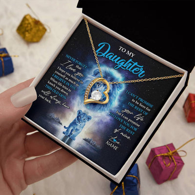 Forever Love Necklace 18K Yellow Gold Finish | 2 | Personalized To My Daughter Necklace From Dad Father Never Forget I Love You Lion Daughter Jewelry Birthday Graduation Christmas Customized Message Card | siriusteestore