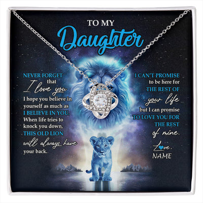 Love Knot Necklace 14K White Gold Finish | 1 | Personalized To My Daughter Necklace From Dad Father Never Forget I Love You Lion Daughter Jewelry Birthday Graduation Christmas Customized Message Card | siriusteestore