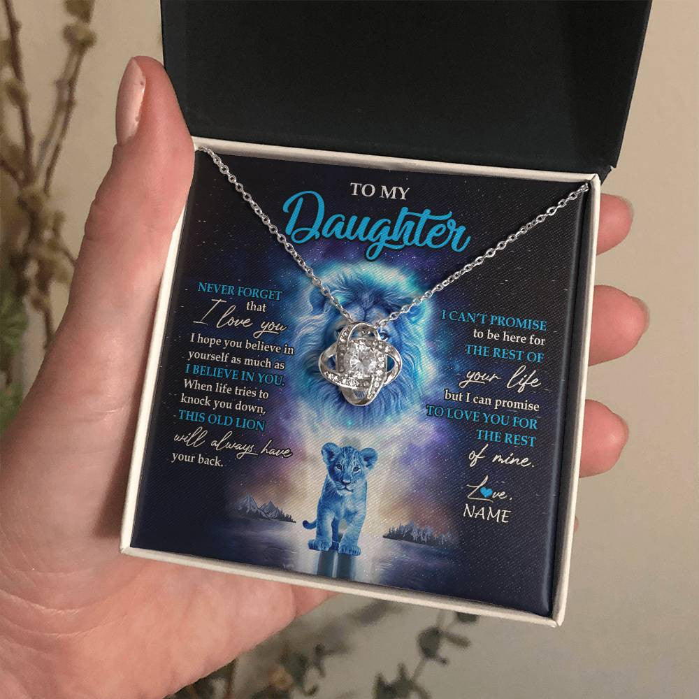 Love Knot Necklace 14K White Gold Finish | 2 | Personalized To My Daughter Necklace From Dad Father Never Forget I Love You Lion Daughter Jewelry Birthday Graduation Christmas Customized Message Card | siriusteestore