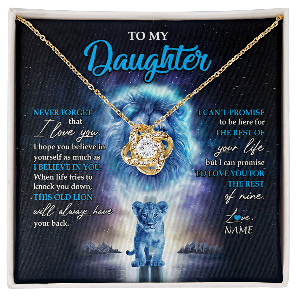 Love Knot Necklace 18K Yellow Gold Finish | 1 | Personalized To My Daughter Necklace From Dad Father Never Forget I Love You Lion Daughter Jewelry Birthday Graduation Christmas Customized Message Card | siriusteestore