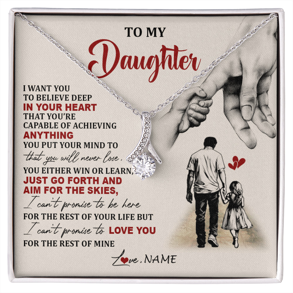 Alluring Beauty Necklace 14K White Gold Finish | 1 | Personalized To My Daughter Necklace From Dad Father Promise To Love You Daughter Birthday Jewelry Graduation Christmas Customized Gift Box Message Card | siriusteestore