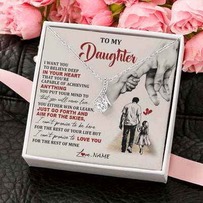 Alluring Beauty Necklace 14K White Gold Finish | 2 | Personalized To My Daughter Necklace From Dad Father Promise To Love You Daughter Birthday Jewelry Graduation Christmas Customized Gift Box Message Card | siriusteestore