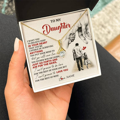 Alluring Beauty Necklace 18K Yellow Gold Finish | 2 | Personalized To My Daughter Necklace From Dad Father Promise To Love You Daughter Birthday Jewelry Graduation Christmas Customized Gift Box Message Card | siriusteestore