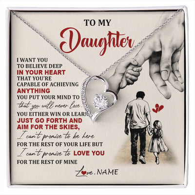 Forever Love Necklace 14K White Gold Finish | 1 | Personalized To My Daughter Necklace From Dad Father Promise To Love You Daughter Birthday Jewelry Graduation Christmas Customized Gift Box Message Card | siriusteestore