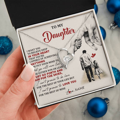 Forever Love Necklace 14K White Gold Finish | 2 | Personalized To My Daughter Necklace From Dad Father Promise To Love You Daughter Birthday Jewelry Graduation Christmas Customized Gift Box Message Card | siriusteestore