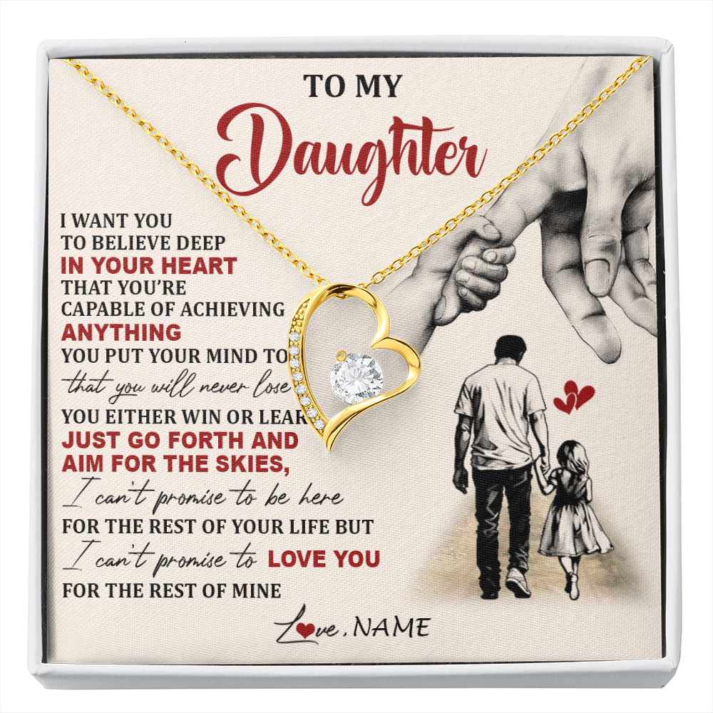 Forever Love Necklace 18K Yellow Gold Finish | 1 | Personalized To My Daughter Necklace From Dad Father Promise To Love You Daughter Birthday Jewelry Graduation Christmas Customized Gift Box Message Card | siriusteestore
