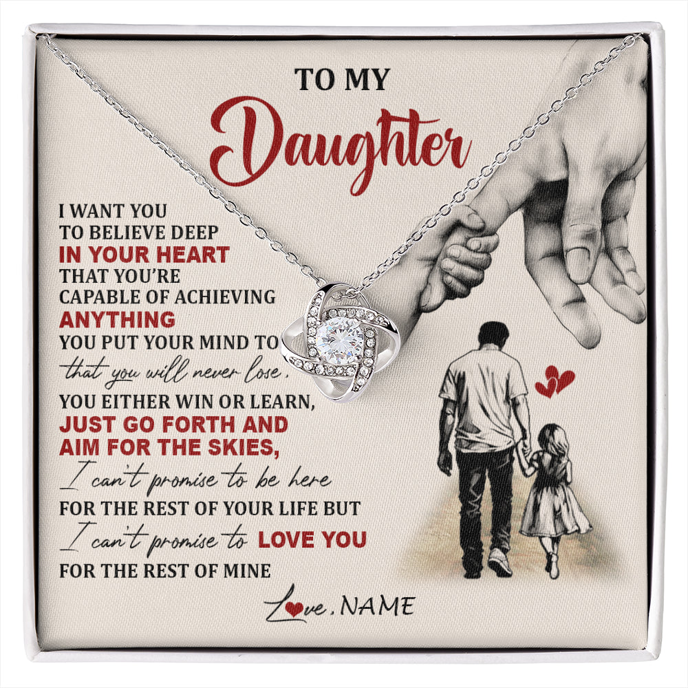 Love Knot Necklace 14K White Gold Finish | 1 | Personalized To My Daughter Necklace From Dad Father Promise To Love You Daughter Birthday Jewelry Graduation Christmas Customized Gift Box Message Card | siriusteestore