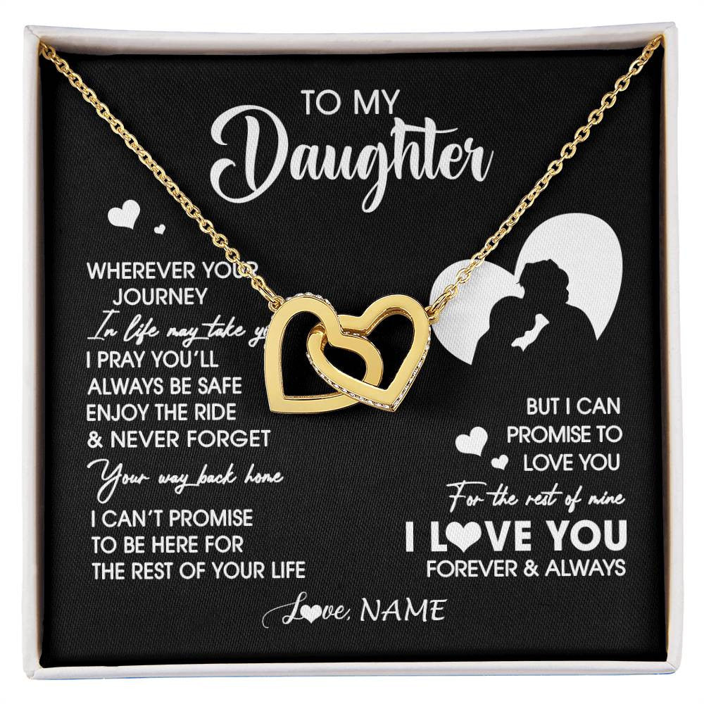 Interlocking Hearts Necklace 18K Yellow Gold Finish | 1 | Personalized To My Daughter Necklace From Dad Father Wherever Your Journey Daughter Birthday Gifts Graduation Christmas Customized Gift Box Message Card | siriusteestore
