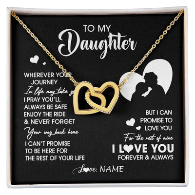 Interlocking Hearts Necklace 18K Yellow Gold Finish | 1 | Personalized To My Daughter Necklace From Dad Father Wherever Your Journey Daughter Birthday Gifts Graduation Christmas Customized Gift Box Message Card | siriusteestore