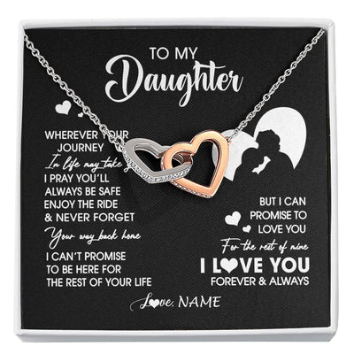 Interlocking Hearts Necklace Stainless Steel & Rose Gold Finish | 1 | Personalized To My Daughter Necklace From Dad Father Wherever Your Journey Daughter Birthday Gifts Graduation Christmas Customized Gift Box Message Card | siriusteestore