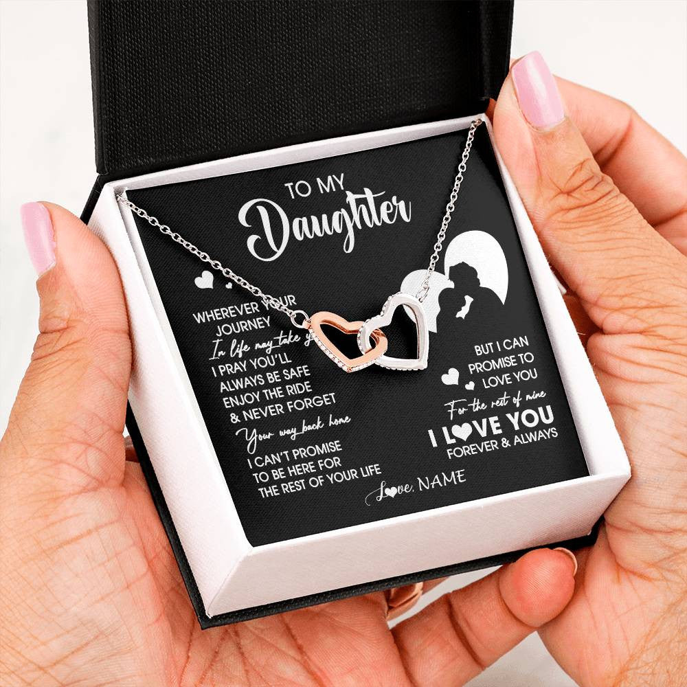 Interlocking Hearts Necklace Stainless Steel & Rose Gold Finish | 2 | Personalized To My Daughter Necklace From Dad Father Wherever Your Journey Daughter Birthday Gifts Graduation Christmas Customized Gift Box Message Card | siriusteestore