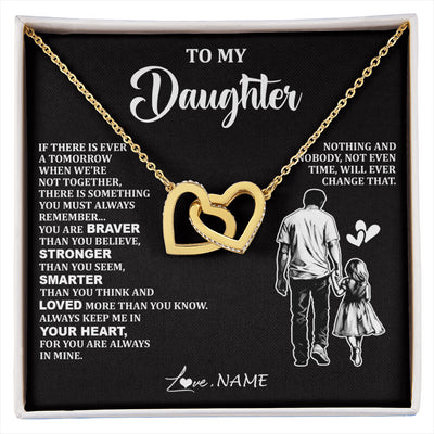 Interlocking Hearts Necklace 18K Yellow Gold Finish | 1 | Personalized To My Daughter Necklace From Dad Father You Are Always In Mine Beautiful Daughter Birthday Jewelry Graduation Christmas With Gift Box Message Card | siriusteestore