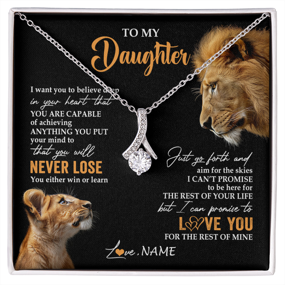 Alluring Beauty Necklace 14K White Gold Finish | 1 | Personalized To My Daughter Necklace From Dad Father You Will Never Lose Lion Daughter Birthday Gifts Graduation Christmas Customized Gift Box Message Card | siriusteestore