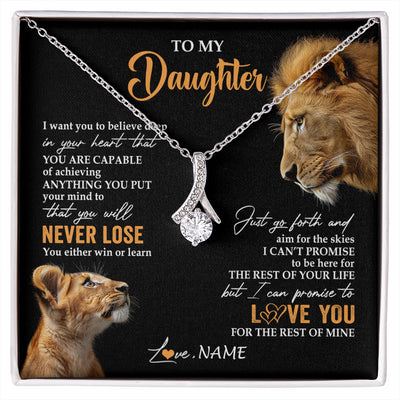 Alluring Beauty Necklace 14K White Gold Finish | 1 | Personalized To My Daughter Necklace From Dad Father You Will Never Lose Lion Daughter Birthday Gifts Graduation Christmas Customized Gift Box Message Card | siriusteestore