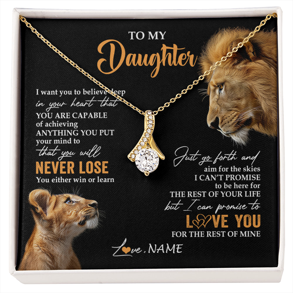 Alluring Beauty Necklace 18K Yellow Gold Finish | 1 | Personalized To My Daughter Necklace From Dad Father You Will Never Lose Lion Daughter Birthday Gifts Graduation Christmas Customized Gift Box Message Card | siriusteestore