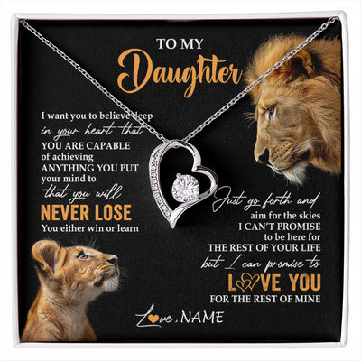 Forever Love Necklace 14K White Gold Finish | 1 | Personalized To My Daughter Necklace From Dad Father You Will Never Lose Lion Daughter Birthday Gifts Graduation Christmas Customized Gift Box Message Card | siriusteestore