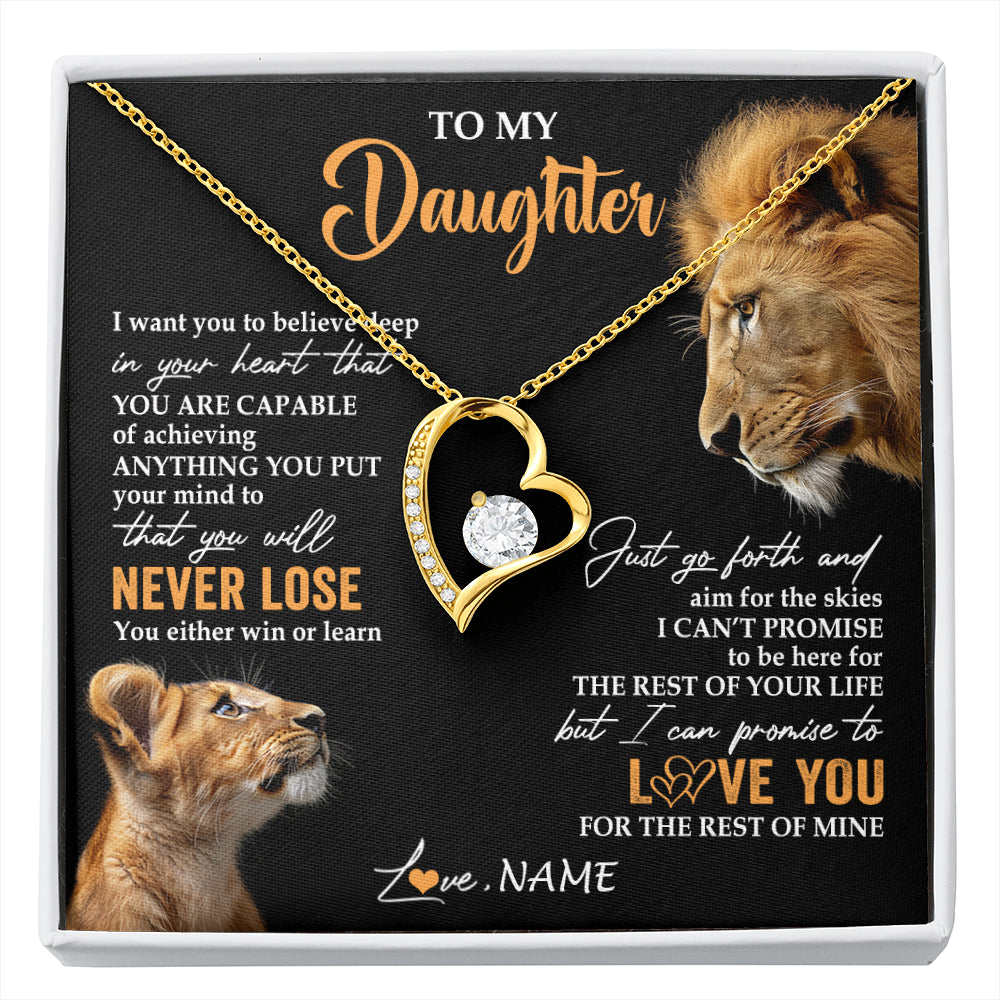 Forever Love Necklace 18K Yellow Gold Finish | 1 | Personalized To My Daughter Necklace From Dad Father You Will Never Lose Lion Daughter Birthday Gifts Graduation Christmas Customized Gift Box Message Card | siriusteestore