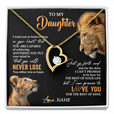 Forever Love Necklace 18K Yellow Gold Finish | 1 | Personalized To My Daughter Necklace From Dad Father You Will Never Lose Lion Daughter Birthday Gifts Graduation Christmas Customized Gift Box Message Card | siriusteestore