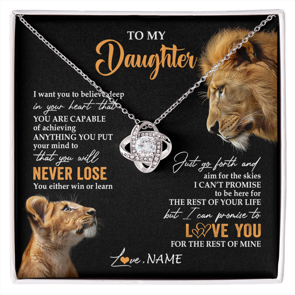 Love Knot Necklace 14K White Gold Finish | 1 | Personalized To My Daughter Necklace From Dad Father You Will Never Lose Lion Daughter Birthday Gifts Graduation Christmas Customized Gift Box Message Card | siriusteestore