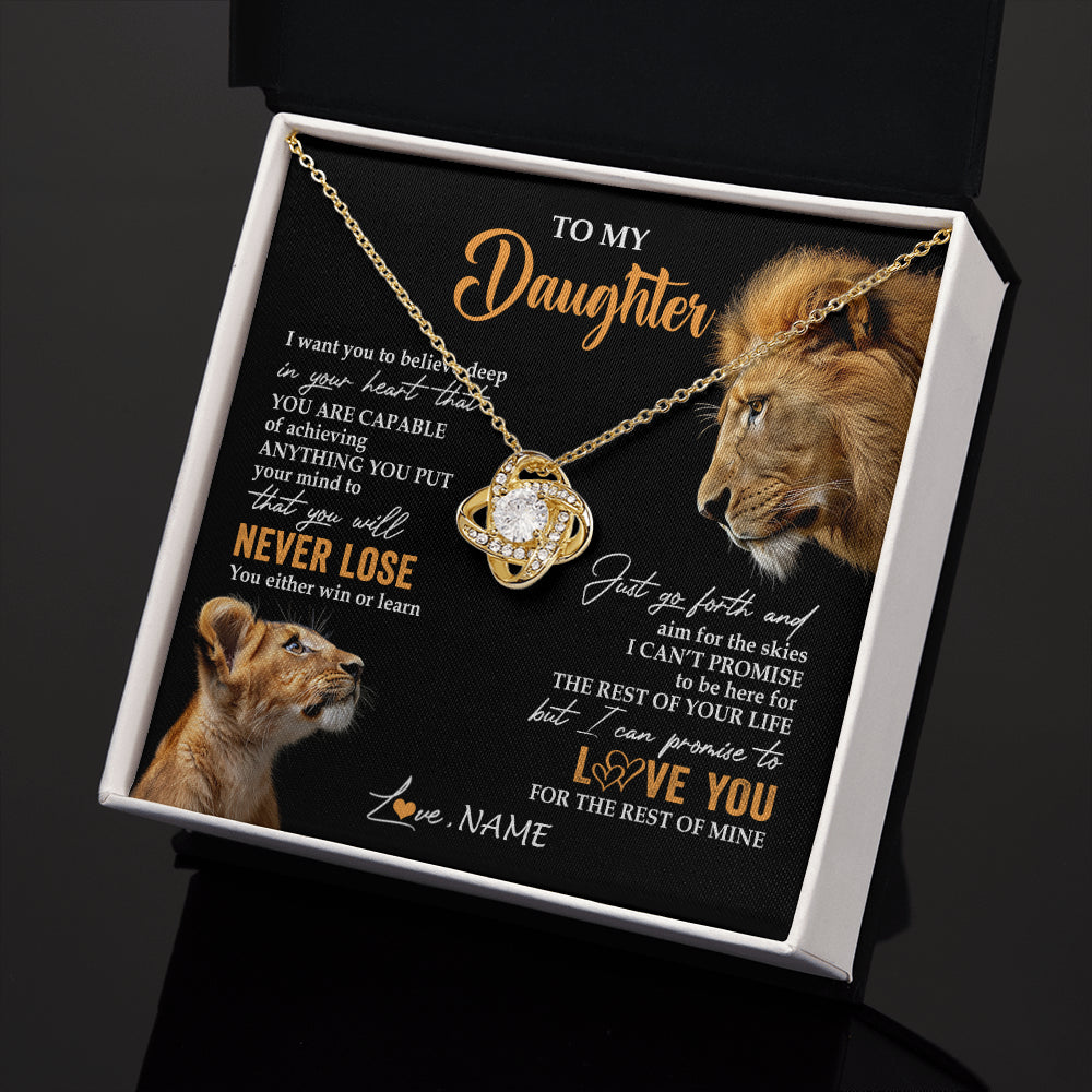Love Knot Necklace 18K Yellow Gold Finish | 2 | Personalized To My Daughter Necklace From Dad Father You Will Never Lose Lion Daughter Birthday Gifts Graduation Christmas Customized Gift Box Message Card | siriusteestore