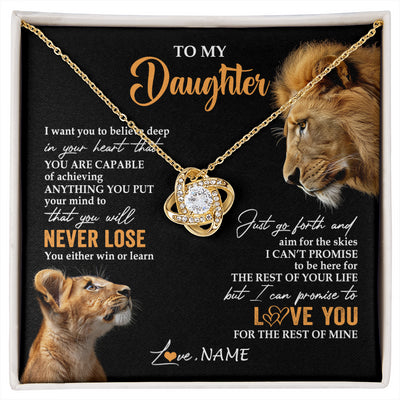 Love Knot Necklace 18K Yellow Gold Finish | 1 | Personalized To My Daughter Necklace From Dad Father You Will Never Lose Lion Daughter Birthday Gifts Graduation Christmas Customized Gift Box Message Card | siriusteestore