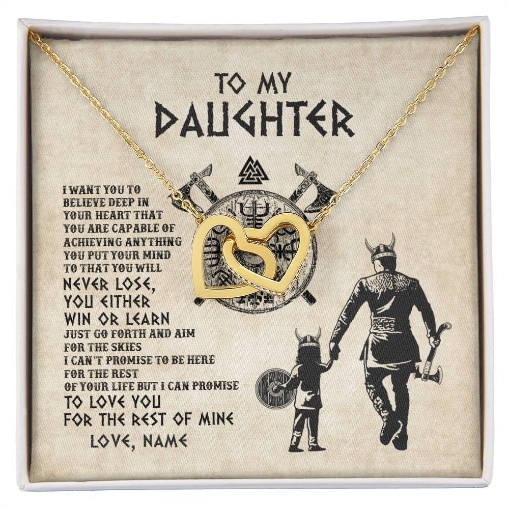 Interlocking Hearts Necklace 18K Yellow Gold Finish | Personalized To My Daughter Necklace From Dad Father You Will Never Lose Viking Daughter Birthday Graduation Valentines Christmas Customized Message Card | siriusteestore