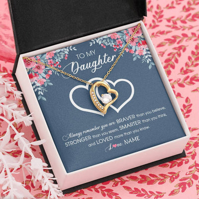 Forever Love Necklace 18K Yellow Gold Finish | Personalized To My Daughter Necklace From Dad Mom Braver Stronger Smarter Loved Daughter Jewelry Birthday Graduation Christmas Customized Message Card | siriusteestore
