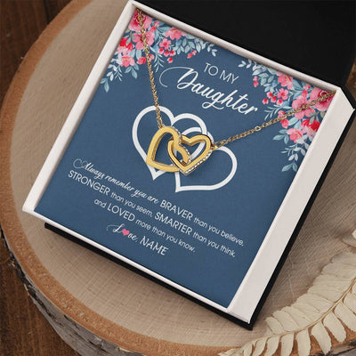Interlocking Hearts Necklace 18K Yellow Gold Finish | Personalized To My Daughter Necklace From Dad Mom Braver Stronger Smarter Loved Daughter Jewelry Birthday Graduation Christmas Customized Message Card | siriusteestore