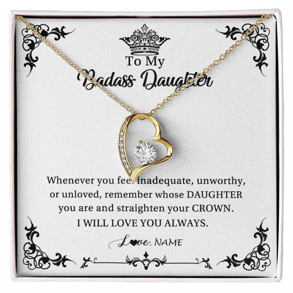 Forever Love Necklace 18K Yellow Gold Finish | Personalized To My Daughter Necklace From Dad Mom I Will Love You Always Daughter Jewelry Birthday Graduation Christmas Customized Message Card | siriusteestore