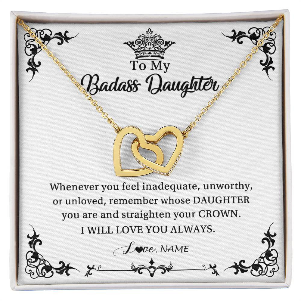 Interlocking Hearts Necklace 18K Yellow Gold Finish | Personalized To My Daughter Necklace From Dad Mom I Will Love You Always Daughter Jewelry Birthday Graduation Christmas Customized Message Card | siriusteestore