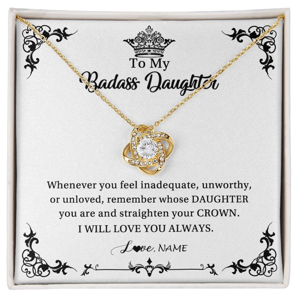 Love Knot Necklace 18K Yellow Gold Finish | Personalized To My Daughter Necklace From Dad Mom I Will Love You Always Daughter Jewelry Birthday Graduation Christmas Customized Message Card | siriusteestore
