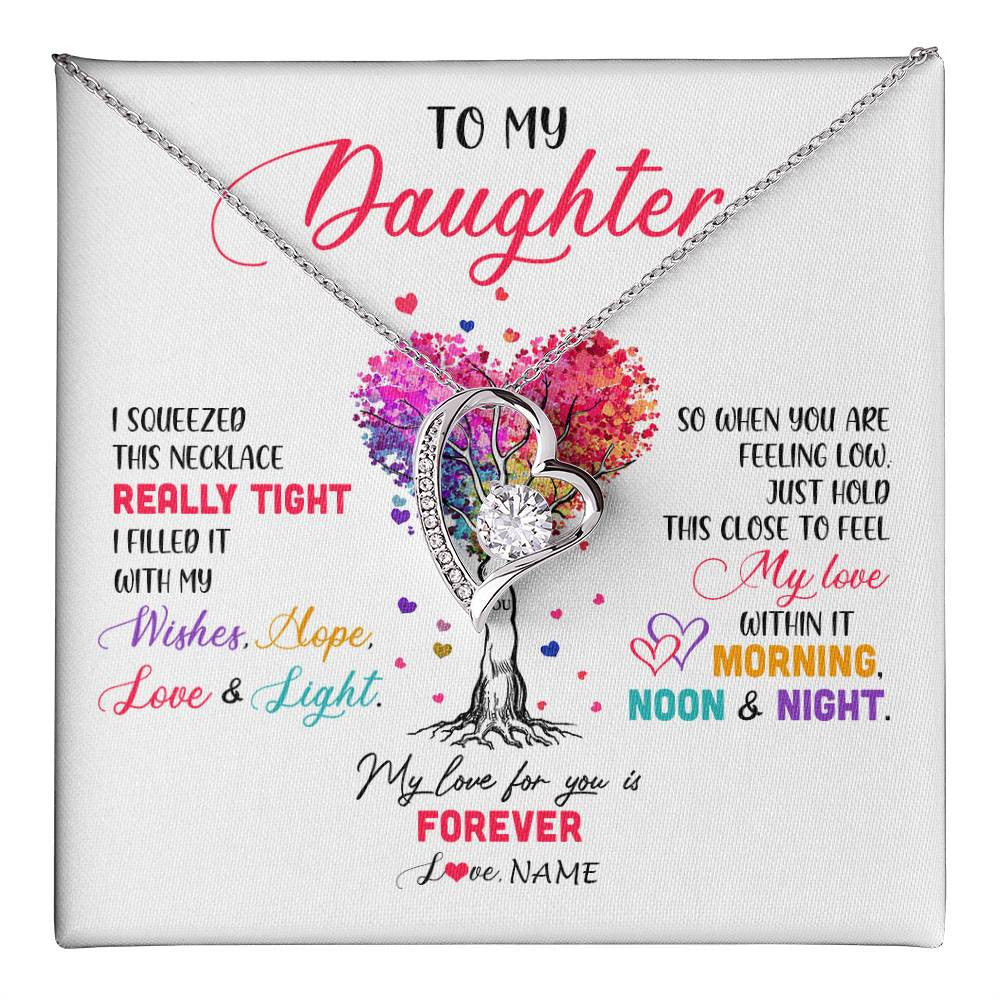 Forever Love Necklace 14K White Gold Finish | 1 | Personalized To My Daughter Necklace From Dad Mom Mother I Squeezed This Necklace Daughter Birthday Graduation Christmas Customized Gift Box Message Card | siriusteestore