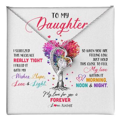 Forever Love Necklace 14K White Gold Finish | 1 | Personalized To My Daughter Necklace From Dad Mom Mother I Squeezed This Necklace Daughter Birthday Graduation Christmas Customized Gift Box Message Card | siriusteestore