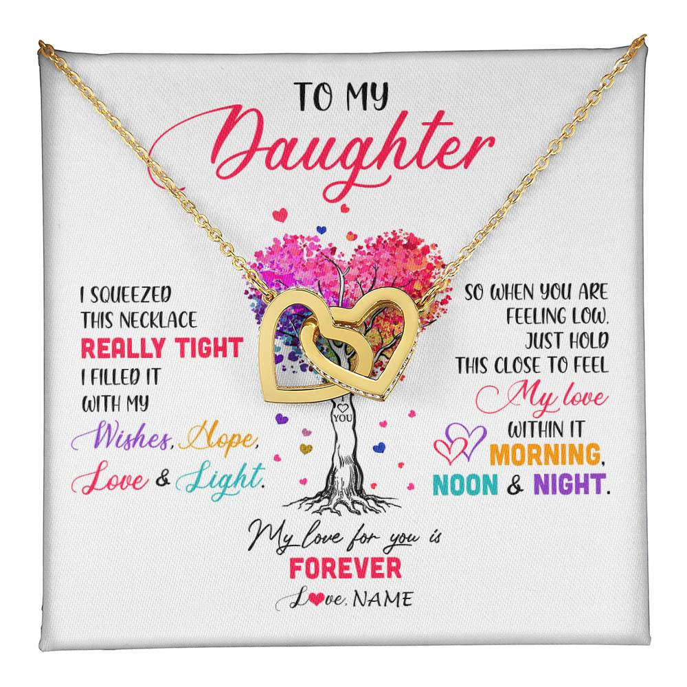 Interlocking Hearts Necklace 18K Yellow Gold Finish | 1 | Personalized To My Daughter Necklace From Dad Mom Mother I Squeezed This Necklace Daughter Birthday Graduation Christmas Customized Gift Box Message Card | siriusteestore