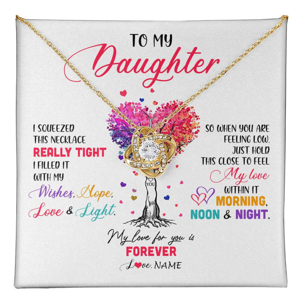 Love Knot Necklace 18K Yellow Gold Finish | 1 | Personalized To My Daughter Necklace From Dad Mom Mother I Squeezed This Necklace Daughter Birthday Graduation Christmas Customized Gift Box Message Card | siriusteestore