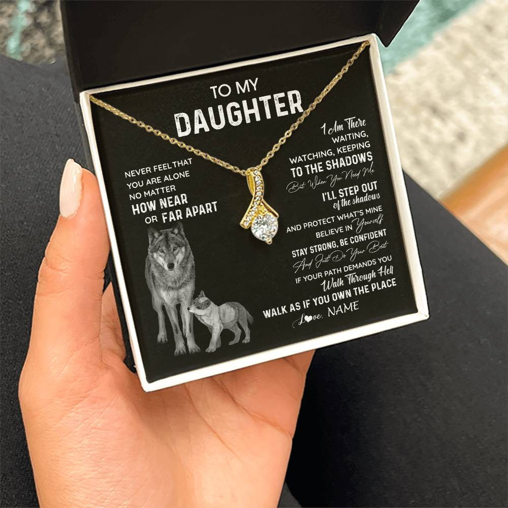 Alluring Beauty Necklace 18K Yellow Gold Finish | 2 | Personalized To My Daughter Necklace From Dad Mom Mother Never Feel You Are Alone Wolf Daughter Birthday Graduation Christmas Customized Gift Box Message Card | siriusteestore