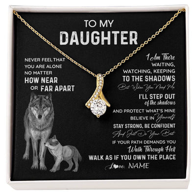 Alluring Beauty Necklace 18K Yellow Gold Finish | 1 | Personalized To My Daughter Necklace From Dad Mom Mother Never Feel You Are Alone Wolf Daughter Birthday Graduation Christmas Customized Gift Box Message Card | siriusteestore
