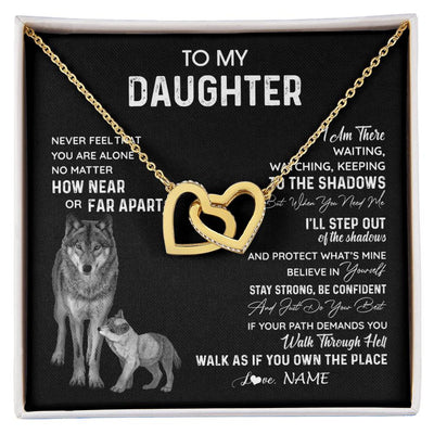 Interlocking Hearts Necklace 18K Yellow Gold Finish | 1 | Personalized To My Daughter Necklace From Dad Mom Mother Never Feel You Are Alone Wolf Daughter Birthday Graduation Christmas Customized Gift Box Message Card | siriusteestore