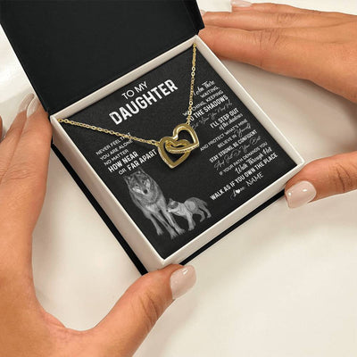 Interlocking Hearts Necklace 18K Yellow Gold Finish | 2 | Personalized To My Daughter Necklace From Dad Mom Mother Never Feel You Are Alone Wolf Daughter Birthday Graduation Christmas Customized Gift Box Message Card | siriusteestore