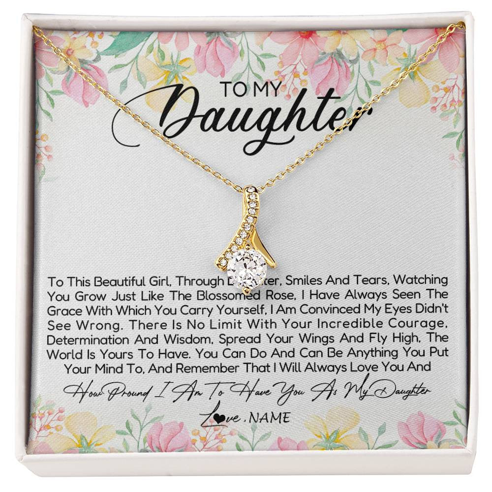 Alluring Beauty Necklace 18K Yellow Gold Finish | Personalized To My Daughter Necklace From Dad Mom Mother To This Beautiful Girl Daughter Jewelry Birthday Graduation Christmas Customized Gift Box Message Card | siriusteestore