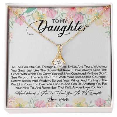 Alluring Beauty Necklace 18K Yellow Gold Finish | Personalized To My Daughter Necklace From Dad Mom Mother To This Beautiful Girl Daughter Jewelry Birthday Graduation Christmas Customized Gift Box Message Card | siriusteestore