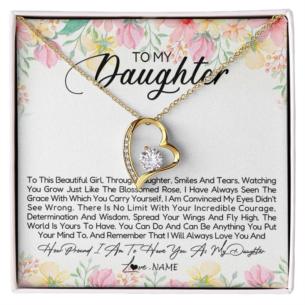 Forever Love Necklace 18K Yellow Gold Finish | Personalized To My Daughter Necklace From Dad Mom Mother To This Beautiful Girl Daughter Jewelry Birthday Graduation Christmas Customized Gift Box Message Card | siriusteestore
